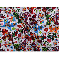 Bedrucktes Baumwollmaterial, Motive und Schmetterlinge, bei Meter - hellgrau
