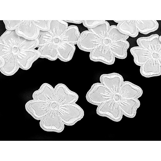 Gestickte thermalysesiver Anwendung, Blume (Pack 10 Stück) - Weiß
