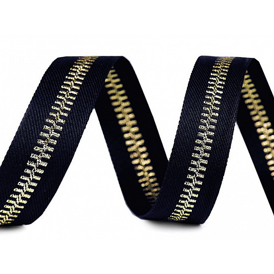 Dekoratives Reißverschluss-Nachahmungsband, 20 mm x 1 m - Bleumarin - Gold