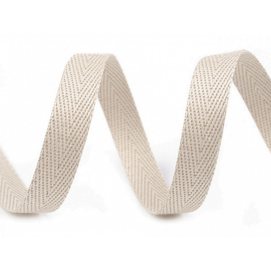 Heringbone-Baumwollband, 10 mm Breite (Rolle 50 m) - Licht beige