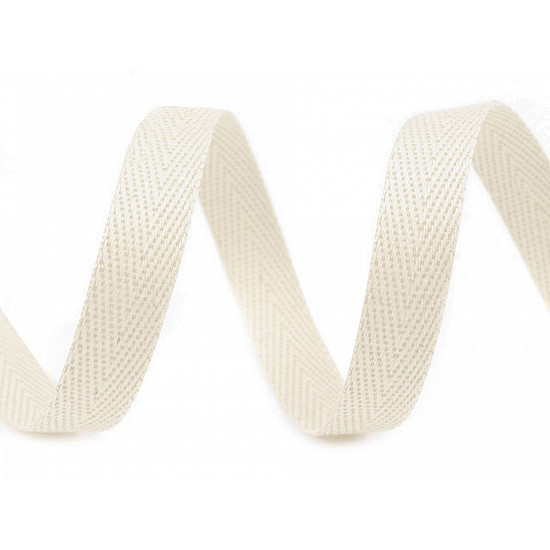 HERRINGBONE Baumwollband, 10 mm breit (50 m Rolle) - Öffnen Sie ECRU