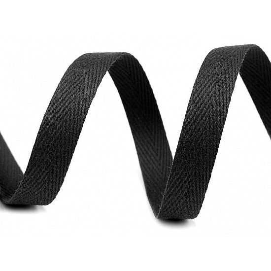 Heringbone-Baumwollband, 10 mm breit (50 m Roller) - Schwarz