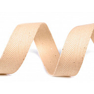 Heringbone-Baumwollband, 20 mm breit (50 m Roller) - Beige