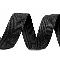 Heringbone-Baumwollband, 20 mm breit (50 m Rolle) - Schwarz