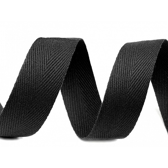 Heringbone-Baumwollband, 20 mm breit (50 m Rolle) - Schwarz