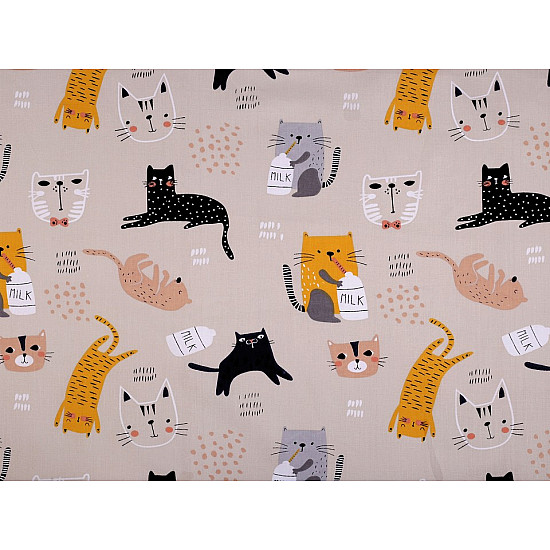 Bedruckte Baumwolle, Katzen, pro Meter - Licht beige