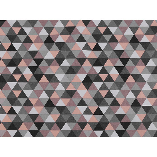 Bedrucktes Baumwollmaterial, Dreiecke, Meter - Rosa Pulver - Grau