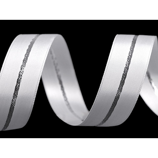 Dekoratives Band mit Lurex, Doppelgesicht, 25 mm breit (Rolle 20 m) - Weiß - Silber