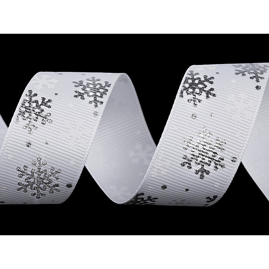 Bandband mit Schneeflocken, 25 mm breit (3 m) - Weiß - Silber