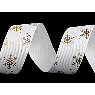 Bandband mit Schneeflocken, 25 mm breit (3 m) - weiß - golden