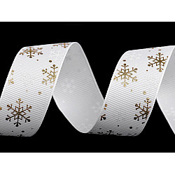 Bandband mit Schneeflocken, 25 mm breit (3 m) - weiß - golden