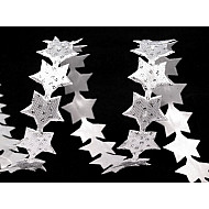 Satiniertes Band mit geschnittenen Sternen, Breite 14 mm (Pack 4,5 m) - Weiß