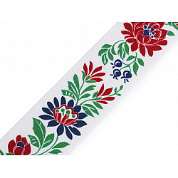 Elastisch breit mit traditionellem Blumenmotiv bis Meter, 40 mm breit - weiß