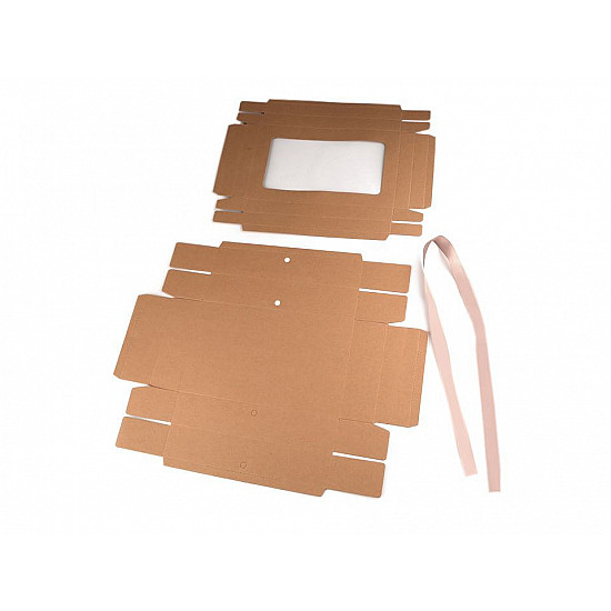 Papierbox mit Fenster und Band (Packung 5 Stück) - naturbraun
