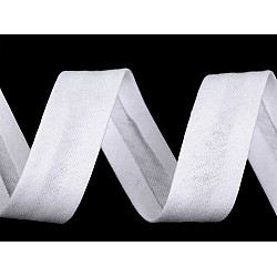 Schrägband aus Baumwolle elastisch Breite 20 mm verbügelt - weiß, 1 ml.