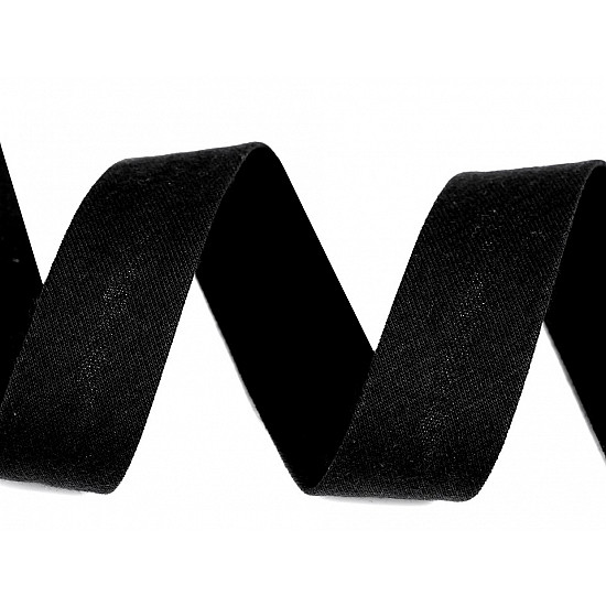 Schrägband aus Baumwolle elastisch Breite 20 mm verbügelt (Meterware) - schwarz