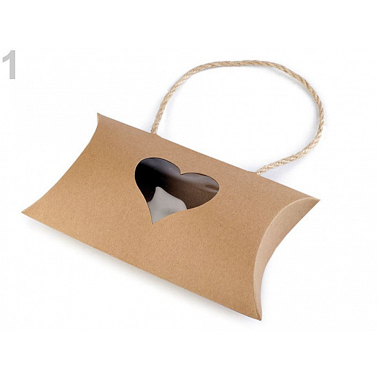 Geschenkbox natural mit Herz und Taschengriff (Packung 5 Stück) - naturbraun
