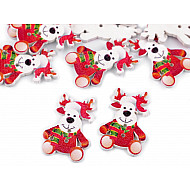 Holzknopf dekorativ – Weihnachten, rot - Rentier, 10 Stück