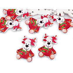 Holzknopf dekorativ – Weihnachten, rot - Rentier, 10 Stück