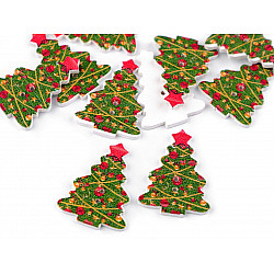 Holzknopf dekorativ – Weihnachten, grün - Baum, 10 Stück