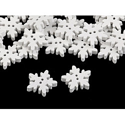 Holzknöpfe dekorativ Schneeflocken, weiß, 10 Stück