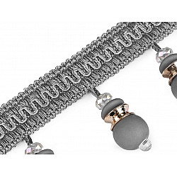 Borte / Fransen mit Perlen Breite 65 cm, grau