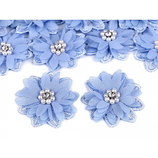 Blüte / Blume mit Perlen Ø50 mm, hellblau, 10 Stück
